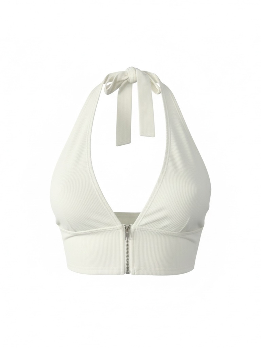 SHEIN White Ribbed Halter Crop Top with Front Zipper